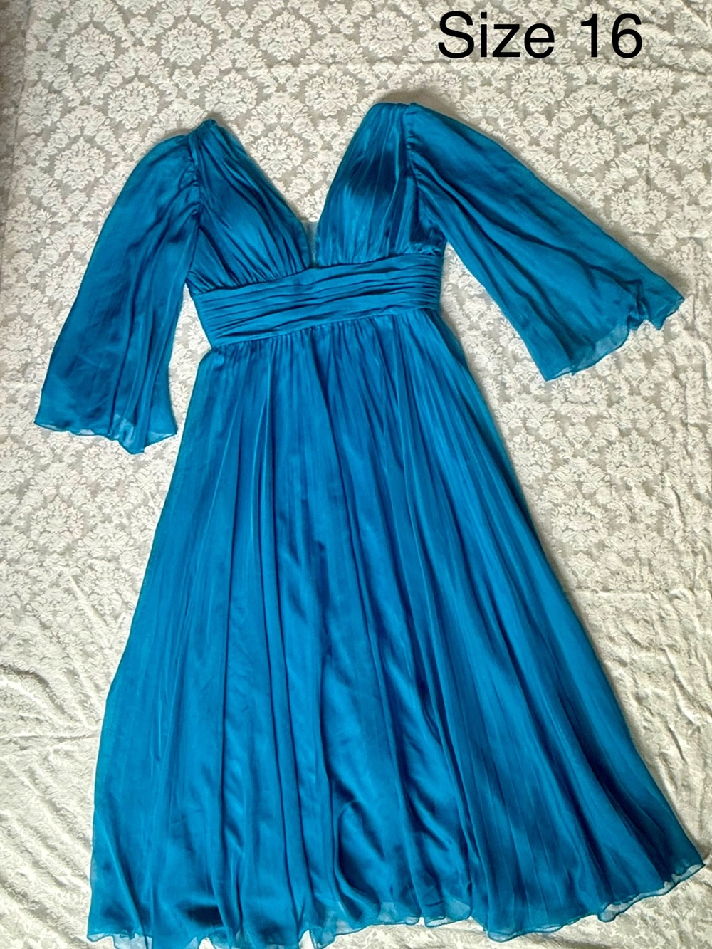 Teal V-Neck Maxi Dress with Draped Waist